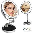 SanaWell Vanity Mirror with Lights, Tabletop Standing Foldable, Mirror 9Inch, 1X/10X Double Sided 3 Color Dimmable Magnifying Mirror, Height Adjustable Fast Storage & Travel Makeup Mirror - Chrome
