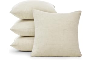 Deconovo Pillow Covers 18x18, Throw Pillow Cover, Faux Linen Outdoor Pillowcase for Sofa Bed(18 x 18 Inch, Cream, Set of 4, No Pillow Insert)