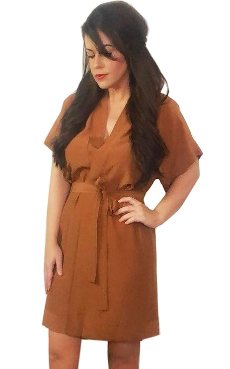 Angashion Damen Sommerkleid V-Ausschnitt Blumenkleid Kurze Ärmel Blusenkleider Lose Strand Kleider mit Gürtel