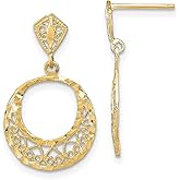 14k Yellow Gold Drop Earrings for Women with Openwork Circular Design, Intricate Filigree Pattern, Hammered Texture, Lightweight Dangle Style, Elegant Gold Jewelry for Formal or Everyday Wear