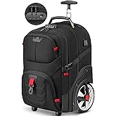 MATEIN Rolling Bag with Wheels, 17 Inch Extra Large Laptop Roller Backpack for Adults with Anti Theft Lock & USB Charging Port, Water Resistant Wheeled Bag Carry On Luggage for Teacher Work Travel Men
