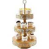 Weharnar 3 Tier Serving Trays with Handles Gold Cake Stands Cupcake Stand Holder Tiered Tray Decor Dessert Serving Platter We