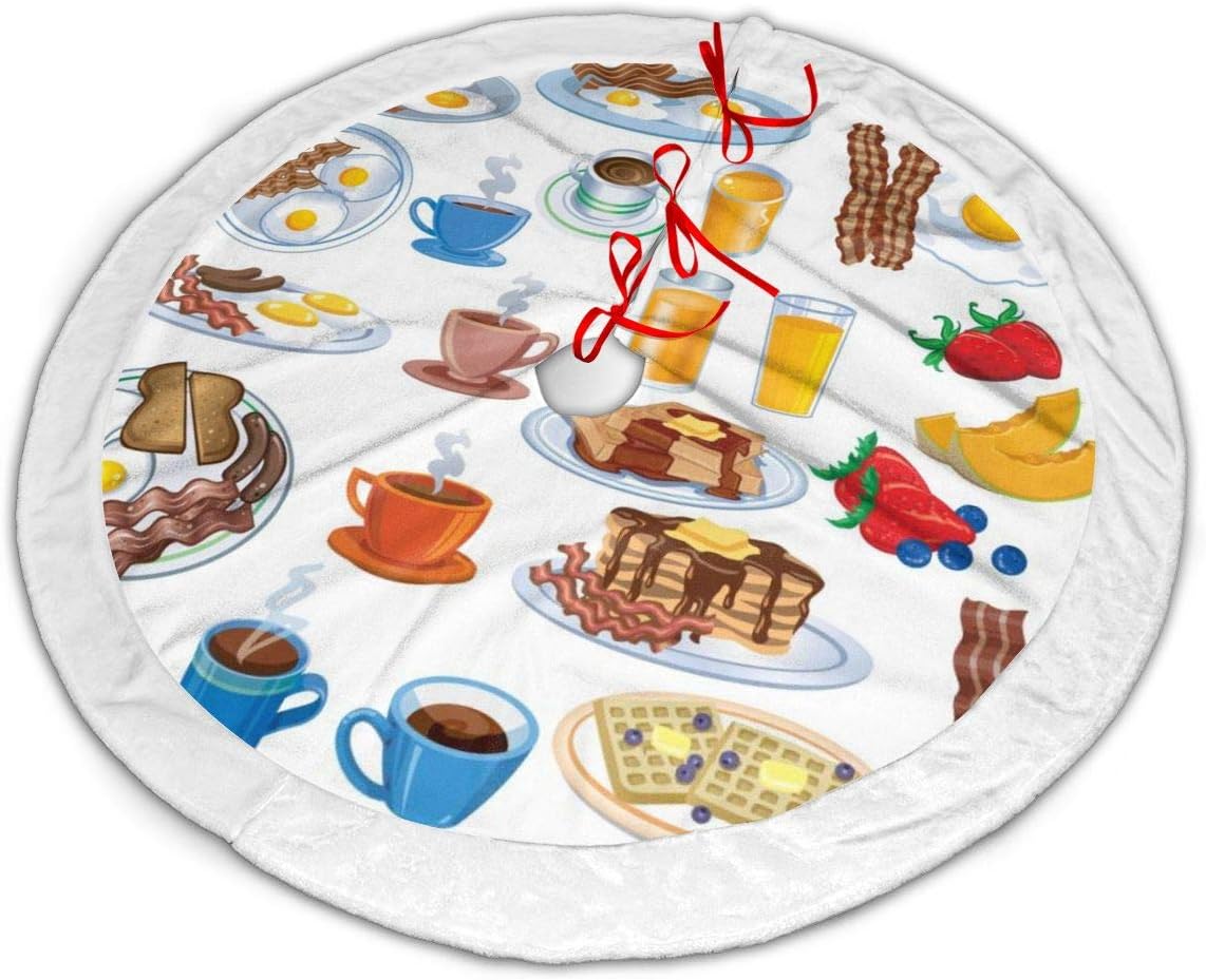 Amazon Com Friendever Lovely Meat Eggs Cake Breakfast Christmas Tree Skirt Plush Border For Christmas Decorations Holiday Decorations Indoor And Outdoor Home Decor Gifts 36 Inches Home Kitchen