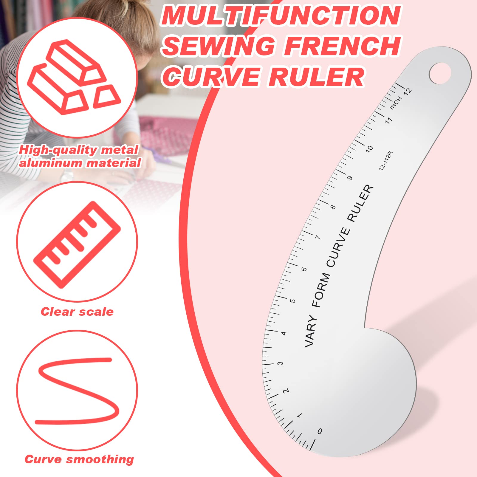 Vary Form Curve Ruler Solid Aluminum French Hip Curve Ruler for Measuring Sewing Design Making