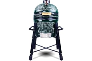 London Sunshine Ceramic Kamado Charcoal BBQ Grill and Smoker, Stainless Steel Grates -15" Ceramic with Tall Stand (GREEN)