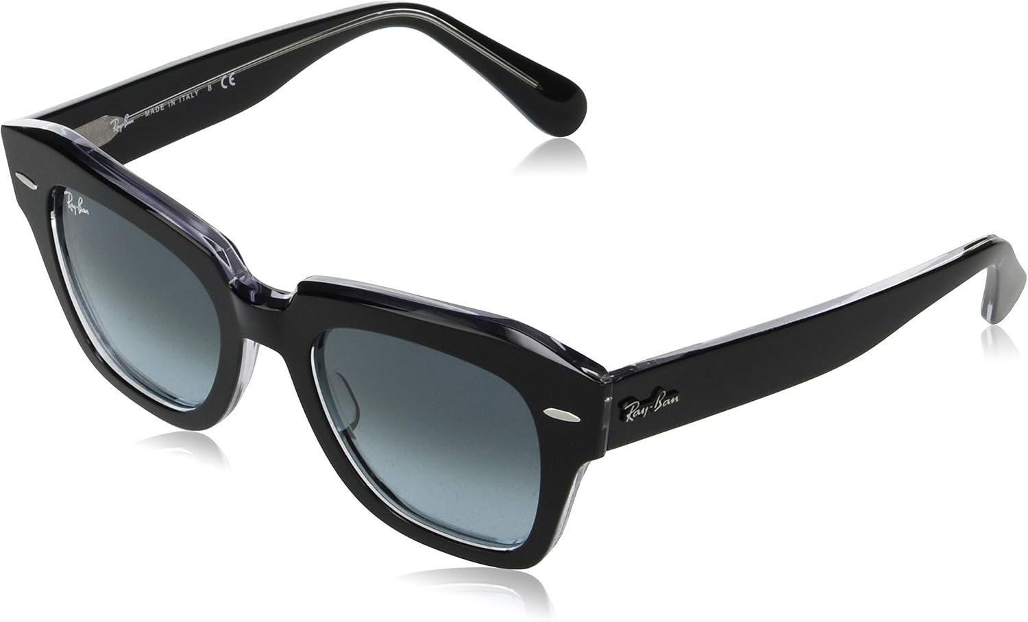 Ray-Ban Women's RB2186 State Street Sunglasses, Havana On Transparent Light/Dark Grey, 49 mm: Shoes