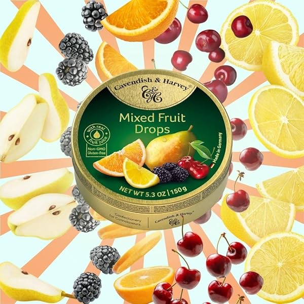 CAVENDISH & HARVEY | MIXED FRUIT HARD CANDY DROPS | 5.3 OUNCE TIN