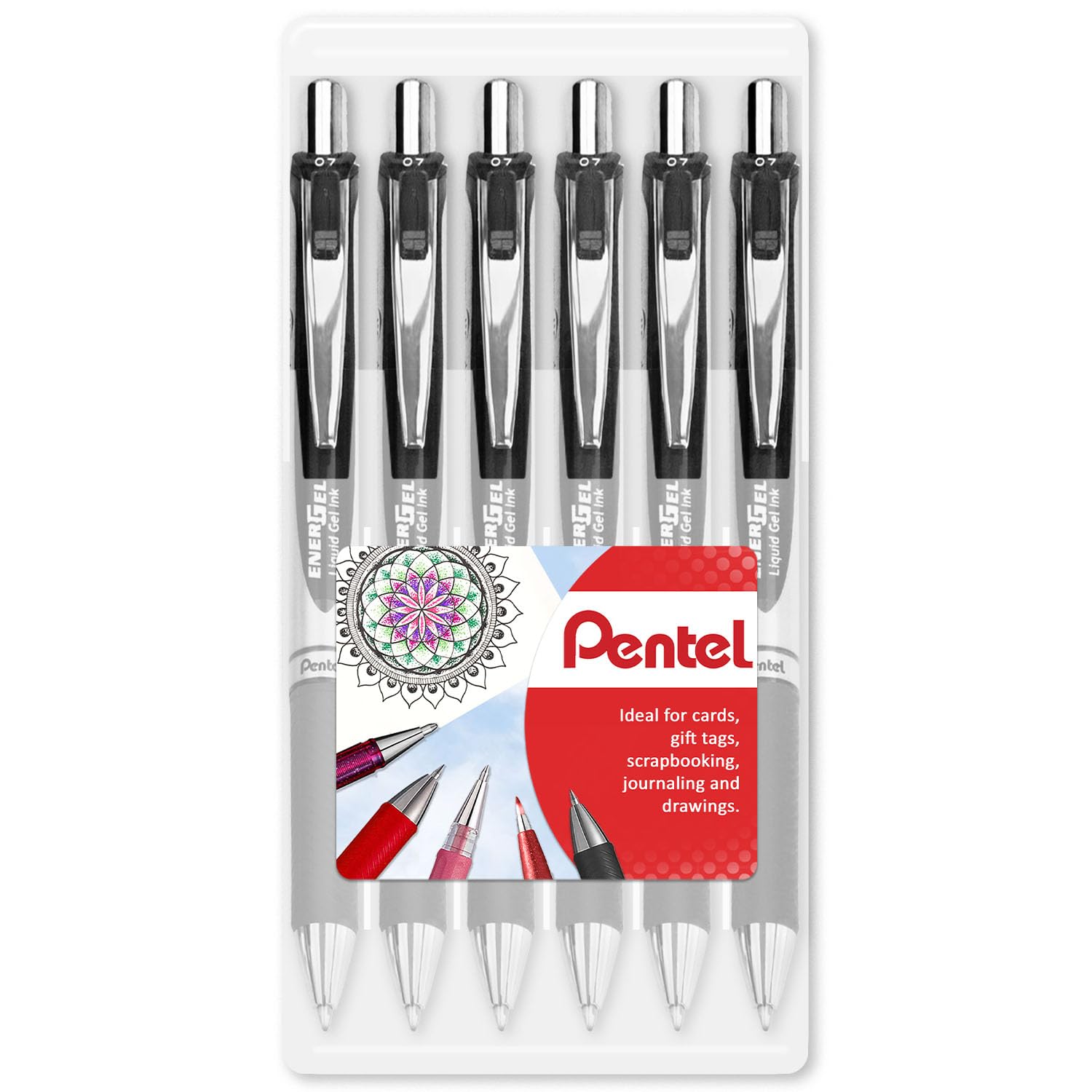 Pentel EnerGel XM BL77 - Retractable Liquid Gel Ink Pen - 0.7mm - 54% Recycled - Clam Pack Gift Set of 6 (Black)