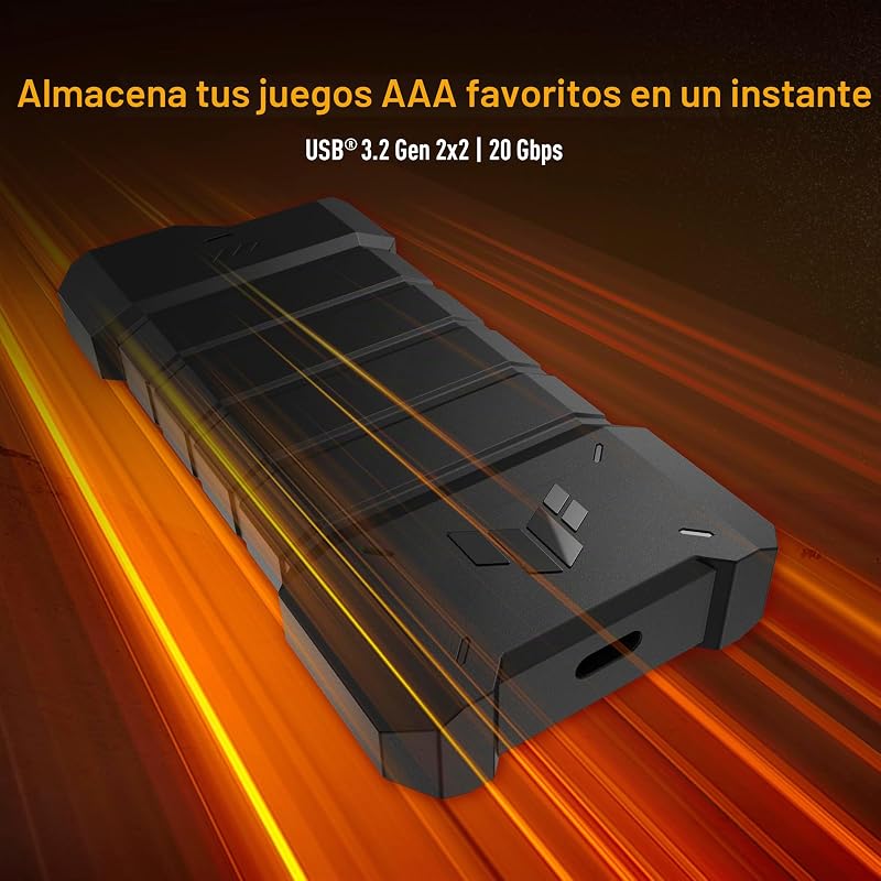 TUF Gaming A2 - Caixa SSD, USB-C 3.2, 20 Gbps, IP68, MIL-STD-810H