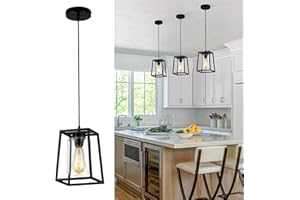Senyshilon Pendant Lights Kitchen Island, Black Farmhouse Island Lights for Kitchen with Clear Glass Shade, 1-Lighting Linear Chandeliers for Dining Room, Kitchen Island, Entryway