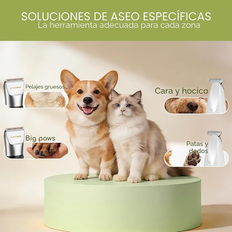 Máquina de cortar cabelo sem fios para cães, impermeável, lâminas cerâmicas, ecrã LED, carregamento rápido, máquina elétrica para animais (prateada e branca)