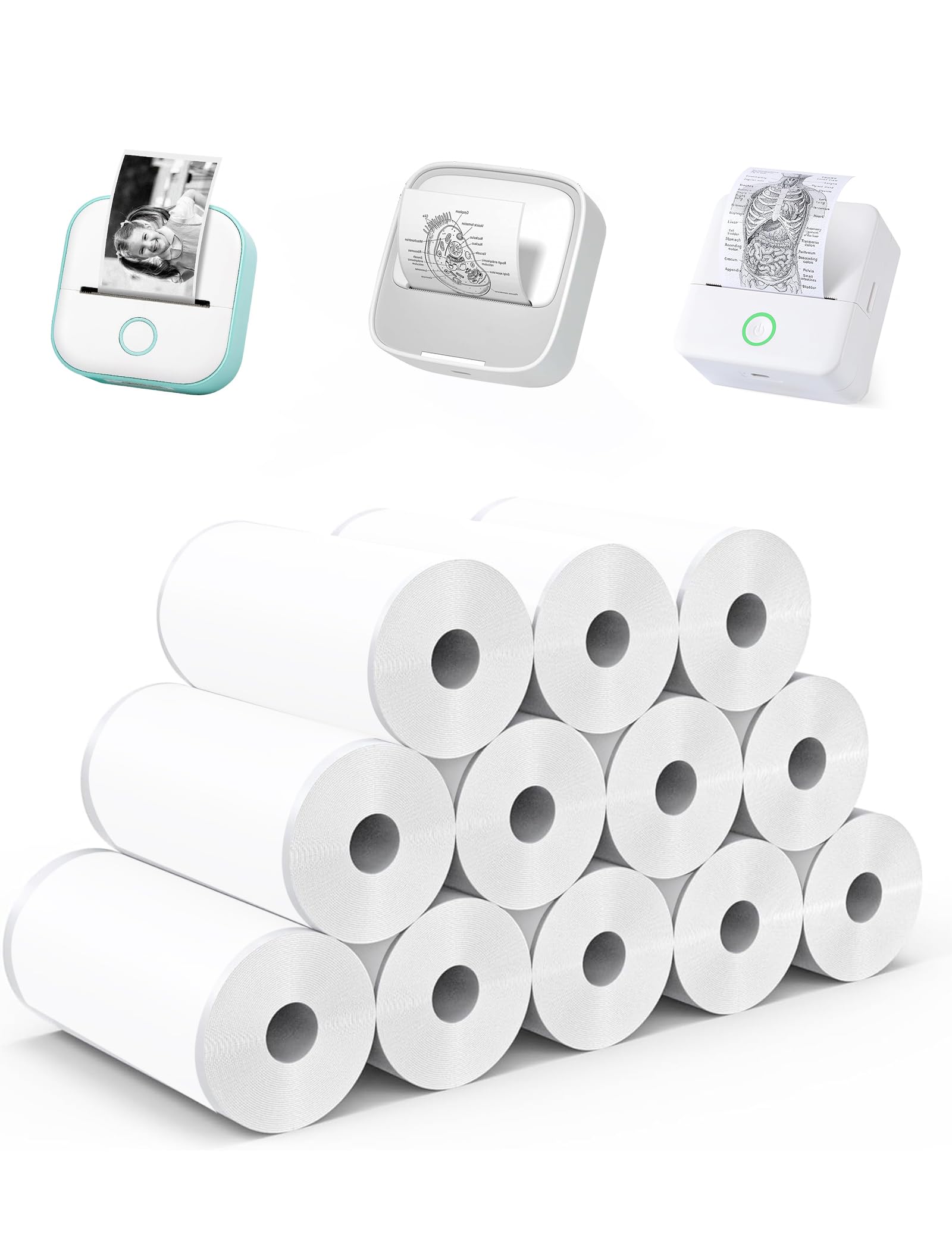 Photo 1 of 12 Rolls Mini Thermal Printer Sticker Paper Self-Adhesive, Notebuddy Mini Printer Sticker Maker Paper for Kids Instant Camera Refill and Study Notes, Photo, DIY, Scrapbooking, 57x25mm, White