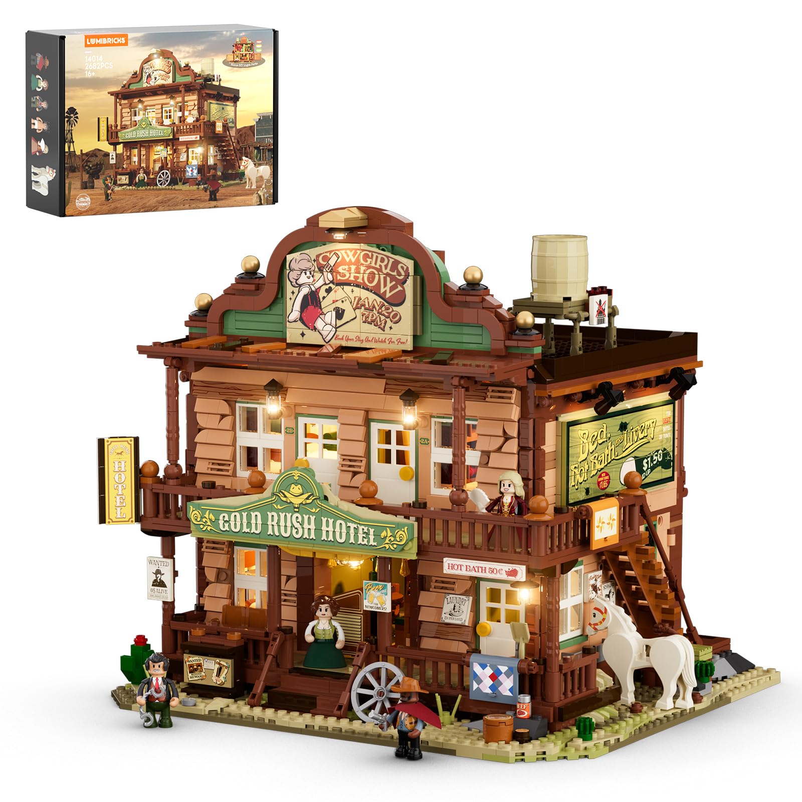 Photo 1 of Lumibricks Western-Inn Lighting-Building-Bricks Set - 2682 Pcs The Old West Inn Light Construction Hotel Building Model Set for Adults and West Lovers
