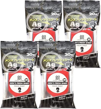 Amazon 汗拭きシート 汗ふきシート メンズ 枚入 4個セット 計80枚 顔 ボディ メンズフレッシュシート Ag銀パウダープラス シート 株式会社クラウディア ジャンセン デオドラントボディシート 通販