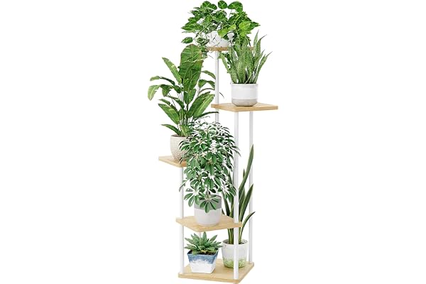 Bamworld Corner Plant Stand Indoor, Tall Metal Plant Shelf for Multiple Plants, 5 Tier Flower Stand for Patio Garden Balcony