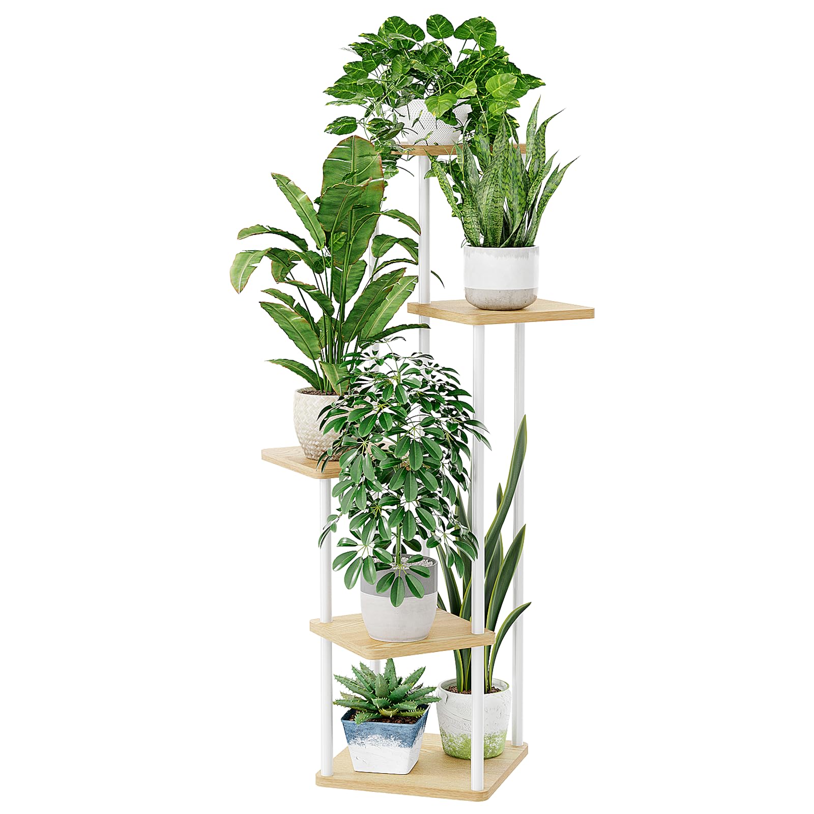 Bamworld Plant Stand Indoor Corner Metal Plant Shelf for Multiple Plants Tall Flower Stand for Patio Garden Balcony Living Room Bedroom(5 Tier White) — image 1