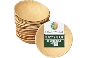 Charity Leaf Disposable Palm Leaf 3.5" Round Mini Bowl (25 pcs) Dipping Bowls | Bamboo Like| All Natural and Biodegradable | 