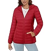 MAGCOMSEN Women's Hooded Puffer Jacket Lightweight Quilted Padded Coat 4 Pockets Zip-up Winter Warm Outerwear