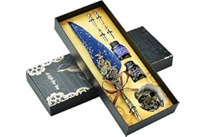 Hethrone Quill Pen and Ink Set Calligraphy Pens for Beginners Feather Pens Fountain Dip Pen Set (Navy)