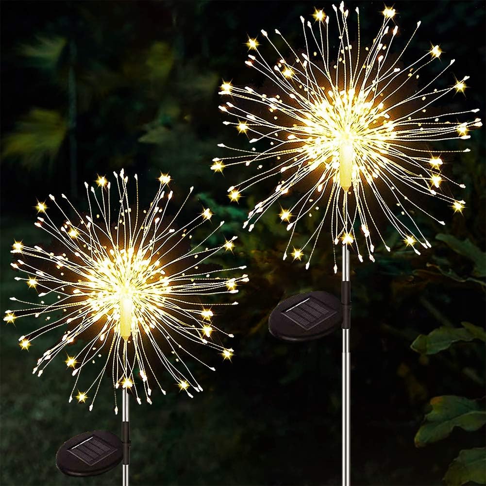 Redefun Outdoor Solar Garden Lights 2 Pack 120 LED Copper Wire Firework Lights, Starburst Lights Waterproof Landscape Lights for Walkway Patio Lawn Backyard Party Decorations