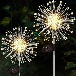 Redefun Outdoor Solar Garden Lights 2 Pack 120 LED Copper Wire Firework Lights, Starburst Lights Waterproof Landscape Lights for Walkway Patio Lawn Backyard Party Decorations