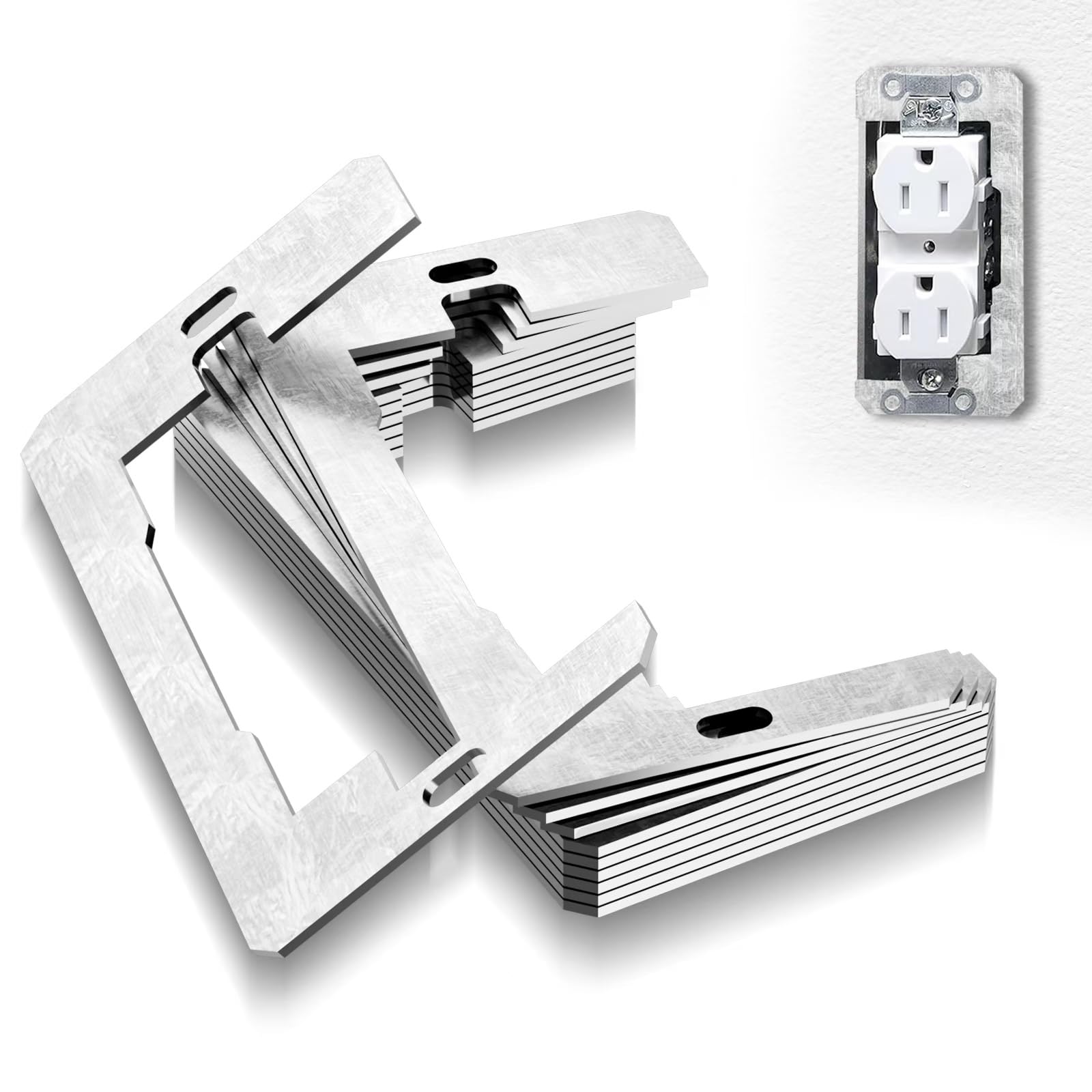 Photo 1 of 10 Pcs Wall Plate Spacers, Flush Fit Device Level Plate for Wall Outlets Repair and Loose Fix, Wall Plate Leveler Spacer Shims to Support Switches, Receptacles from Being Pushed Back, Metal