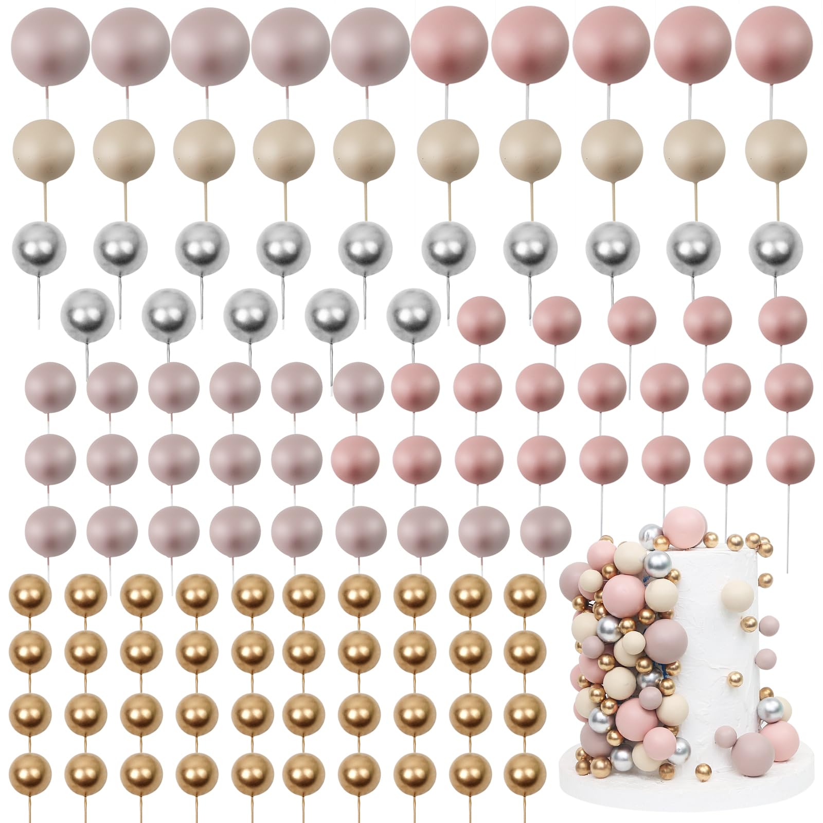 Photo 1 of Acmee 115 PCS Ball Cake Toppers - Mini Balloon Cake Decorations Foam Boho Balls Cupcake Picks DIY Cake Insert Toppers for Birthday Party Wedding Baby Shower - Matte Pink