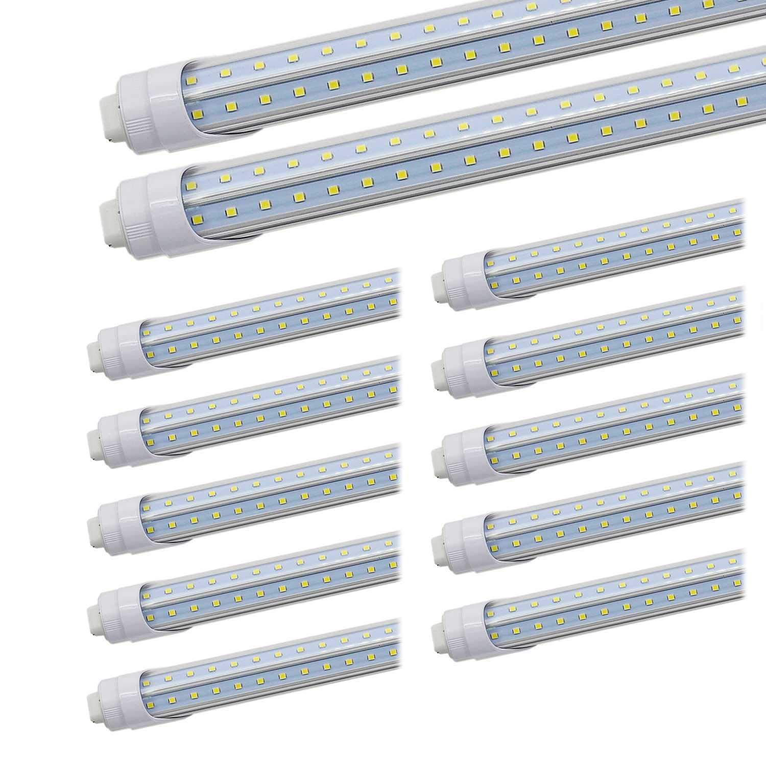 JESLED R17D/HO 8FT LED Bulb - Rotate V shaped, 5000K Daylight 50W, 6000LM, 110W Equivalent F96T12/DW/HO, Clear Cover, T8/T10/T12 Replacement, Dual-Ended Powered, Ballast Bypass, Pack of 12