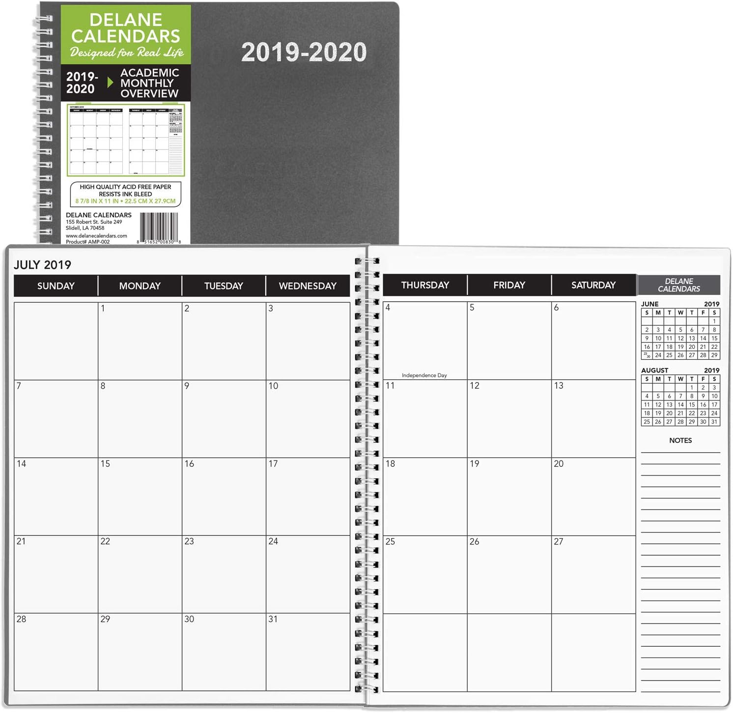 2019-2020 KITLIFE Annual Planner - 18 Month Academic Monthly Schedule – Spiral Bound Appointment Book – Schedule Your School or Work Day – Student/Teacher Agenda with Premium Paper, 8.5 x 11”, Grey