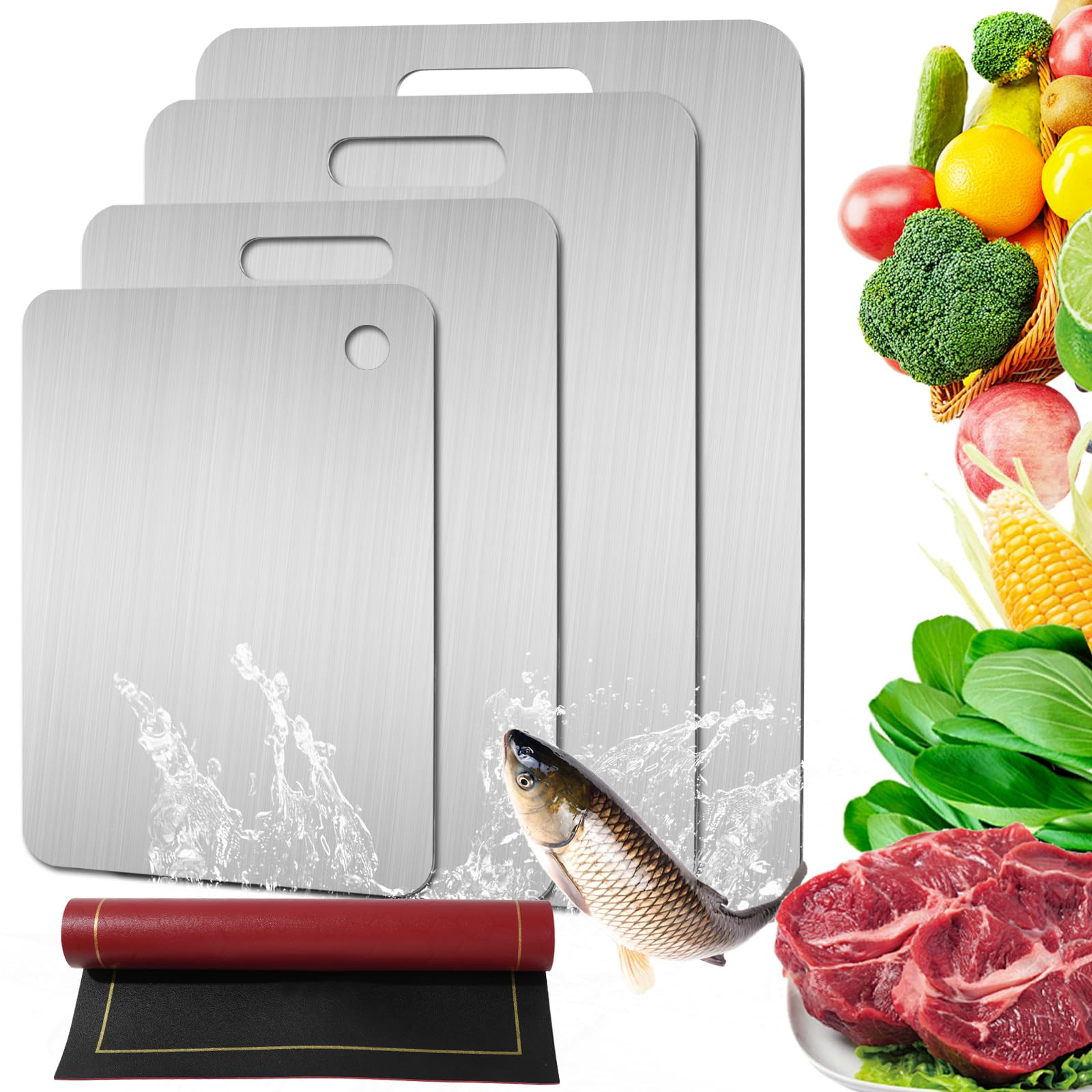 Photo 1 of 4 Pcs Stainless Steel Cutting Board, Metal Cutting Boards for Kitchen, Dishwasher Safe Chopping Board with Extra Anti-Slip Placemat (17.9"×11.8", 15.3"×11", 13.4"×9", 11.4"×7.8")