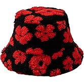 Winter Warm Plush Bucket Hat Daisy Flowers Furry Faux Fur Fuzzy Shearling Fisherman Hats for Women