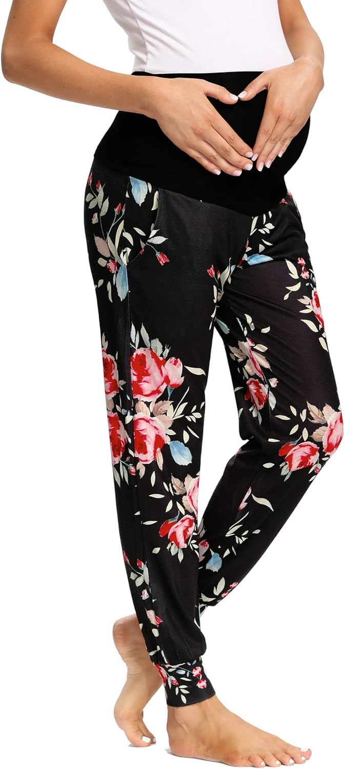 fitglam Women's Maternity Pants Over The Belly Pregnancy Pajamas Lounge Joggers with Pockets at  Women’s Clothing store
