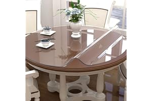 NECAUX 56 Inch Round Clear Table Cover Protector, 2mm Thick Upgraded Version, Unshrinkable Non-Slip Waterproof Oil Proof Plastic Tablecloth Protector for Wood Grain Dining Room Table Meeting Table
