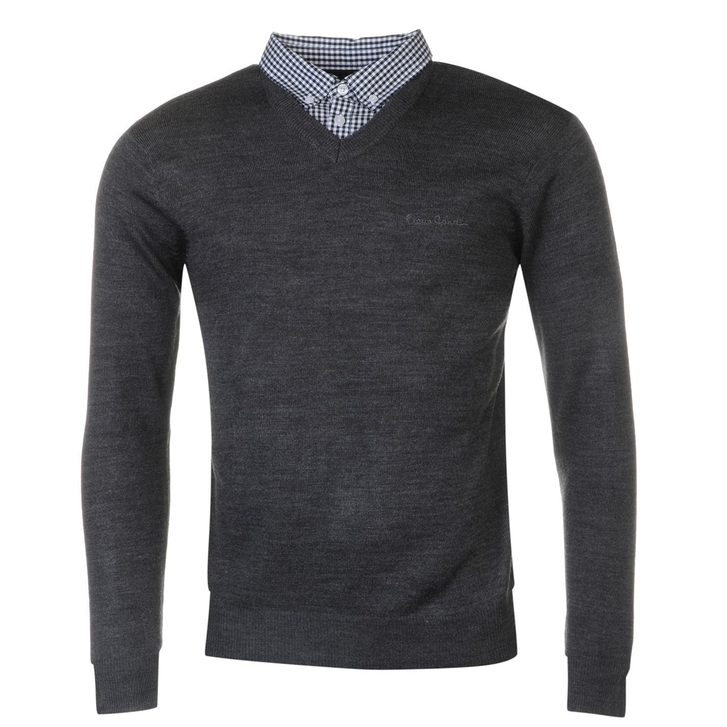 Buy Mens New Season VNeck Knitted Jumper with Mock Shirt Collar Insert