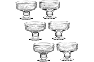 6Pcs Set 220ML/7.5oz Small Cute Footed Tulip Clear Glass Dessert Bowls/Cups - Perfect for Dessert, Sundae, Ice Cream, Fruit, 