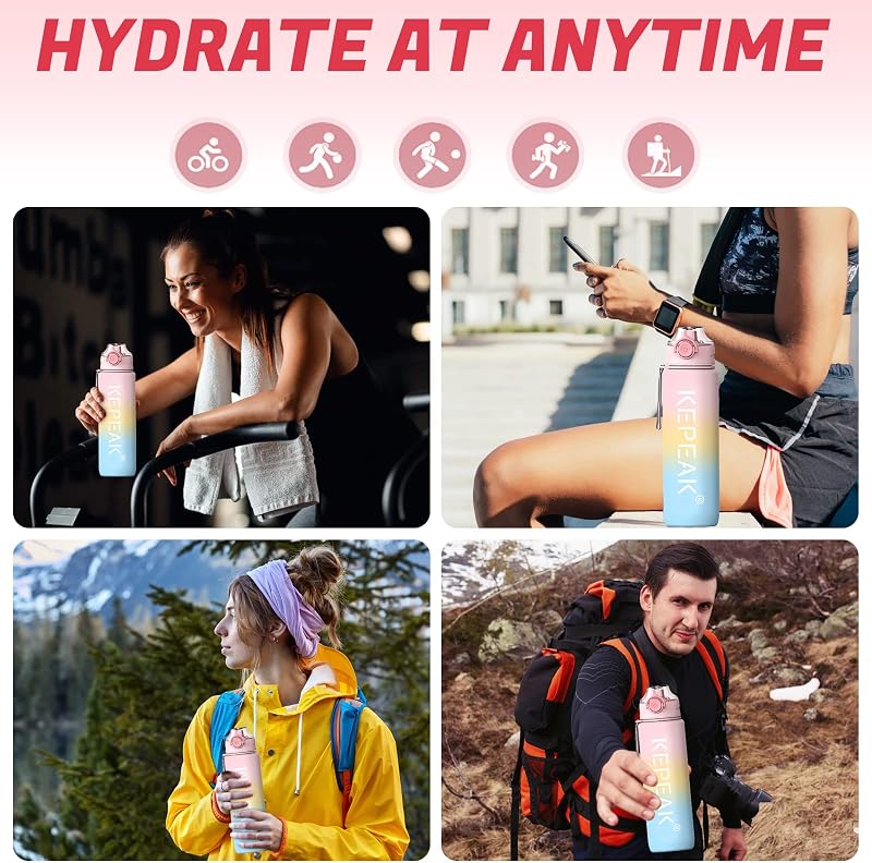 Botella Agua, Botella Agua Gimnasio 1L con Colador, Botella Bicicleta sin BPA Reutilizable Sello de Silicona, Botella de Agua Deportiva Duradero para Oficina, Escuela, Exterior