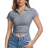 Inadays T Shirts for Women V Neck Summer Tops Short Sleeve Going Out Tops Slim Fit Workout Outfits Tight Tee