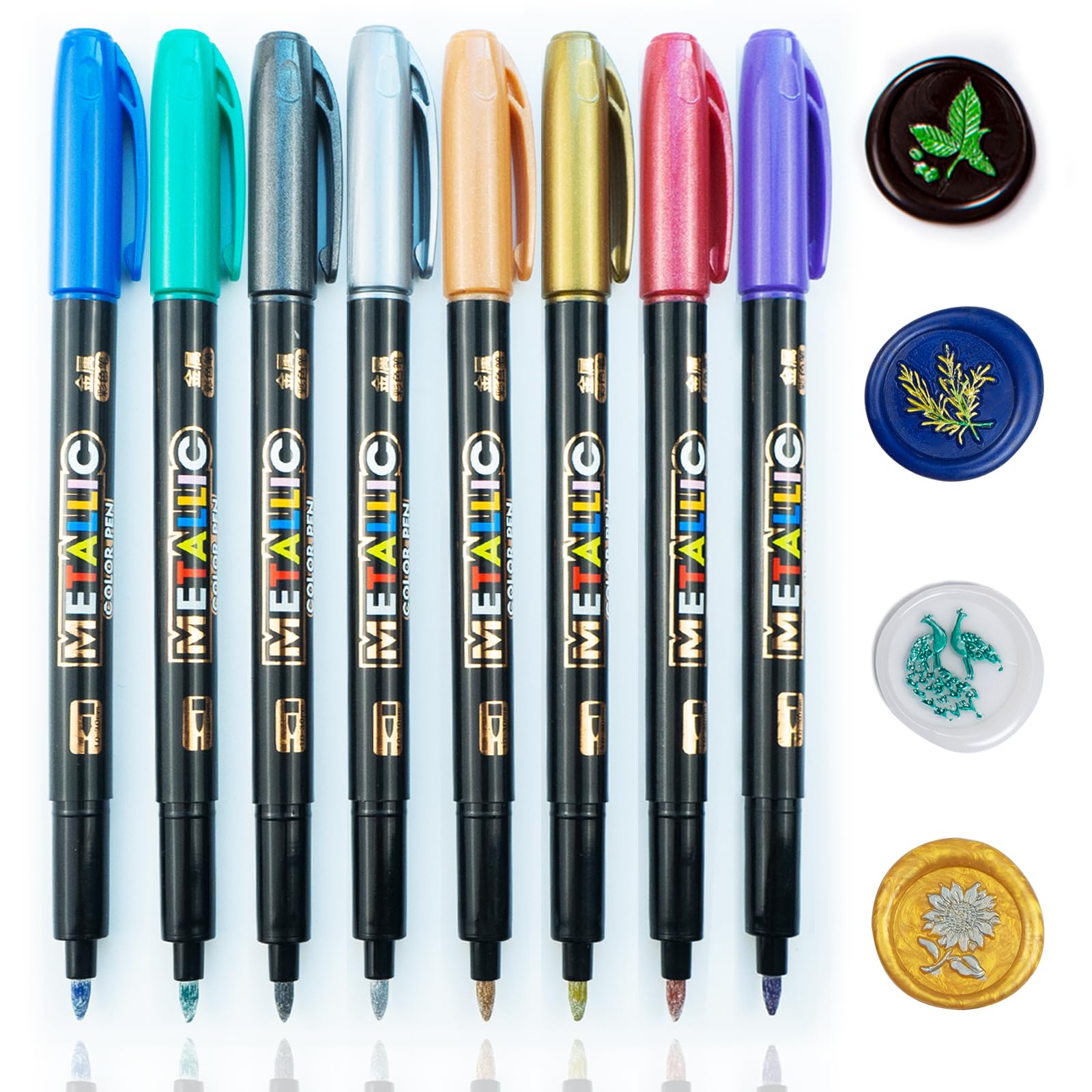 Zifospy Wax Seal Pen - 8 PCS Metallic Marker Colors for Wedding Envelope Seals, Fits All Beads or Sticks