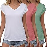 NUKELOLO 3 Pack Women's Summer Tank Tops Casual Spring V Neck T Shirts Cap Sleeve Trendy Beach Vacation Clothes Basic Tees