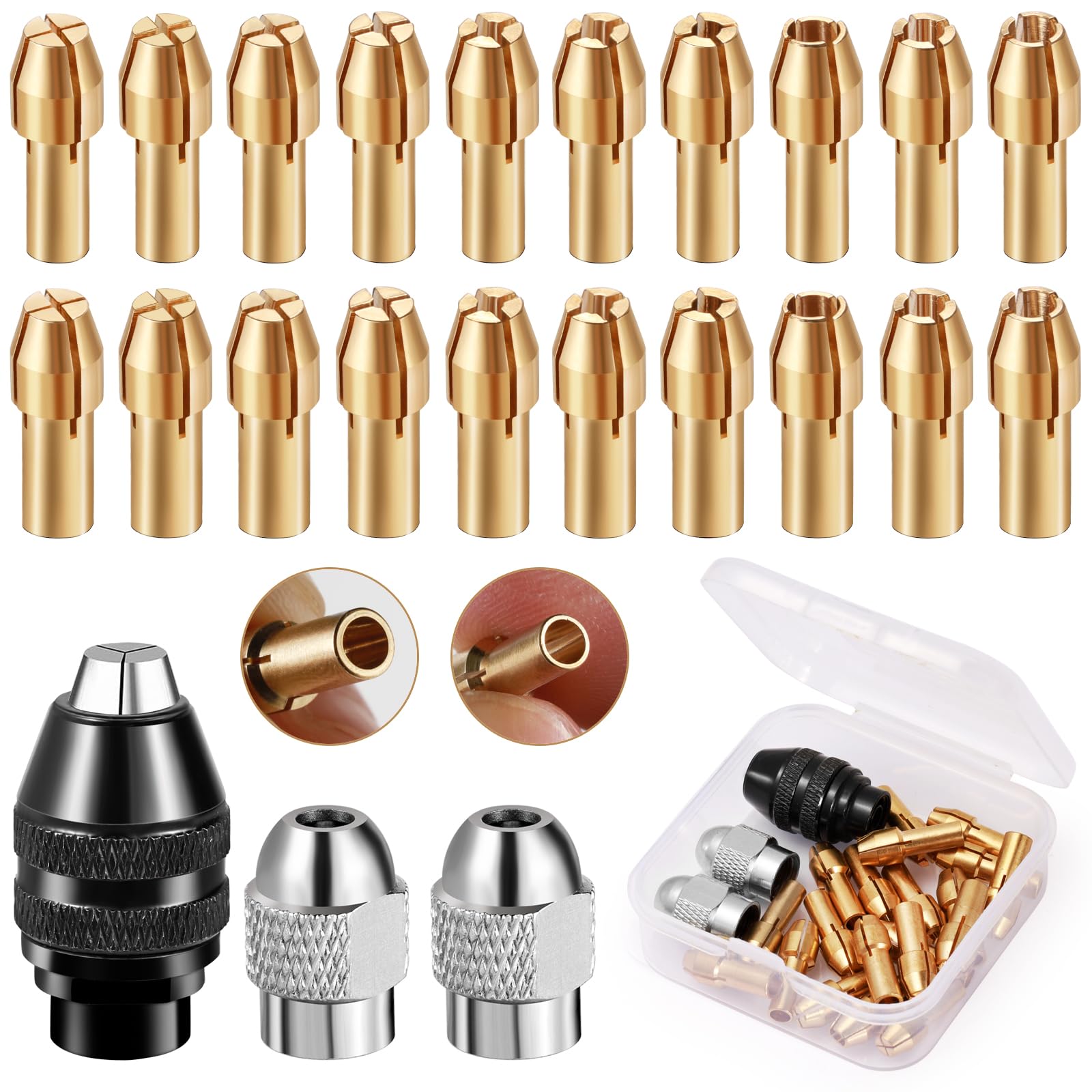 Omsscun 23PCS 4486 Multi Chuck Set, Drill Chuck Collet Set, 0.8-3.2mm Replacement Keyless Quick Change Rotary Tool with Replacement 4485 Brass Collet Metal Nut