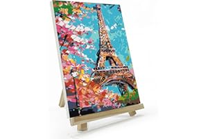 JOOZ Eiffel Tower Paint by Number for Adults, Paint by Numbers Kit for Adults with Frame, DIY Paint by Numbers Kits for Adults on Canvas, Oil Painting Kit for Home Wall Decor 8 x 12 Inch
