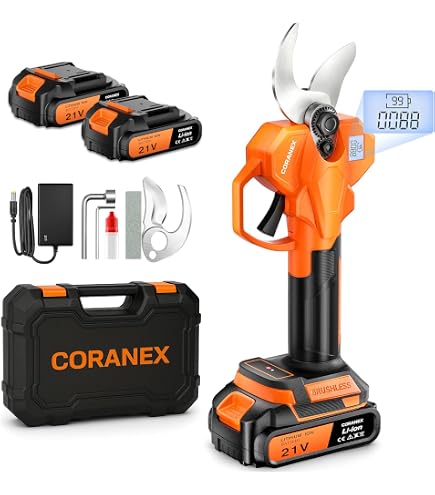 Cordless Electric Pruning Shears - 30mm Cutting Diameter With SK5 Blade & 2 Lithium Batteries
