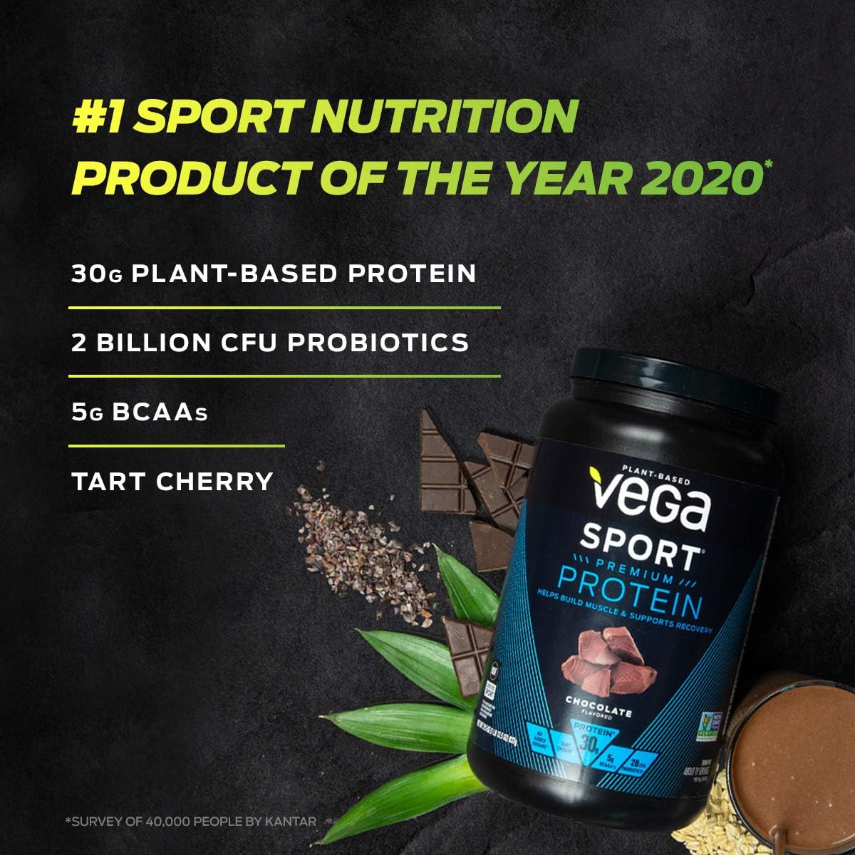 Vega Sport Premium Protein, Peanut Butter (19 Servings, 28.7 oz) - Plant Based Vegan Protein Powder, BCAAs, Amino Acid, Tart cherry, Non Whey, Gluten Free, Non GMO: Health & Personal Care