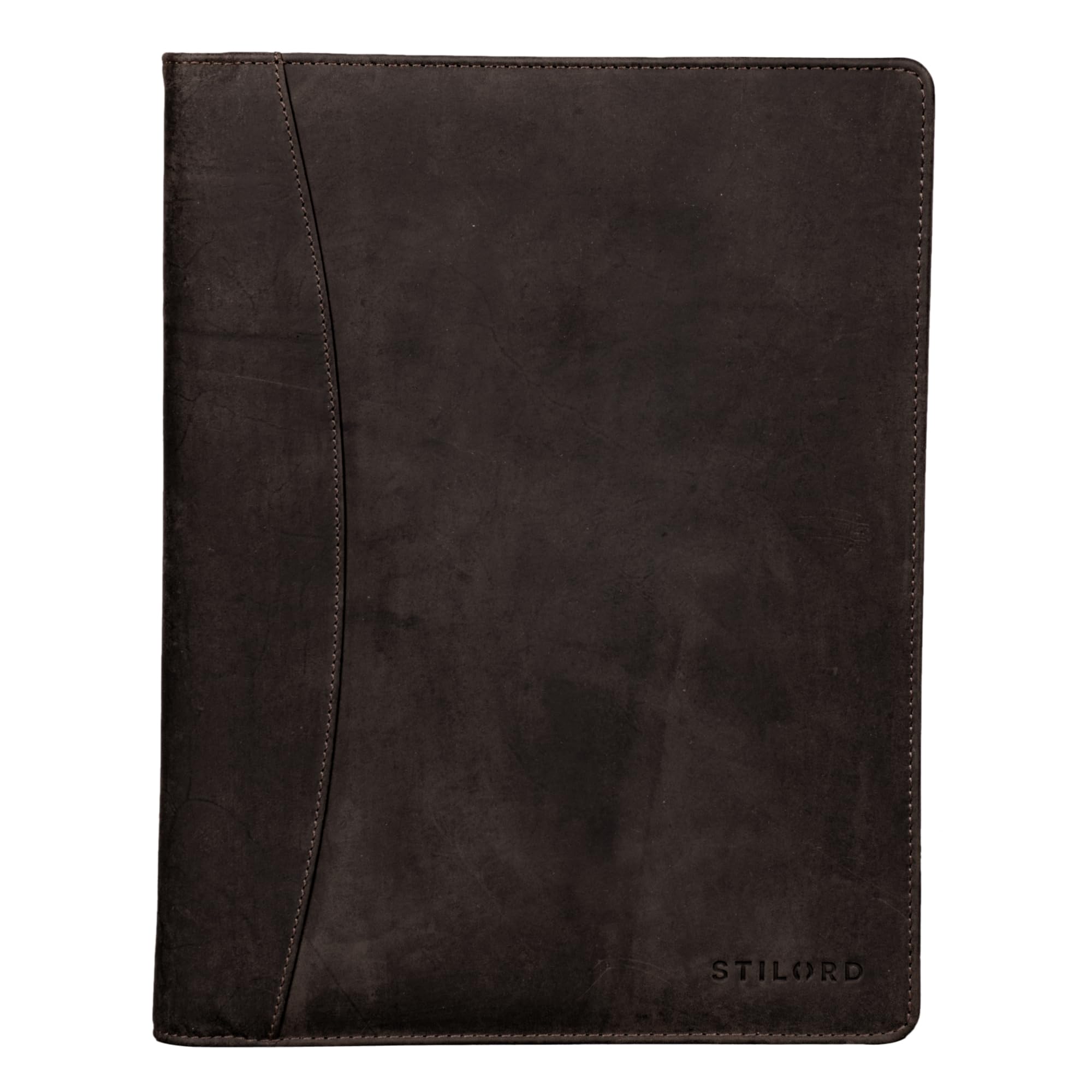STILORD 'Vincent' Vintage Conference Folder Leather Brown A4 Punched Pad Portfolio Document Folder fit for 13,3 MacBooks Genuine Leather, Colour: Dark Brown