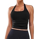 BMJL Womens Halter Built in Bra Workout Sports Tank Tops Buttery Longline Stappy Gym Crop Tops