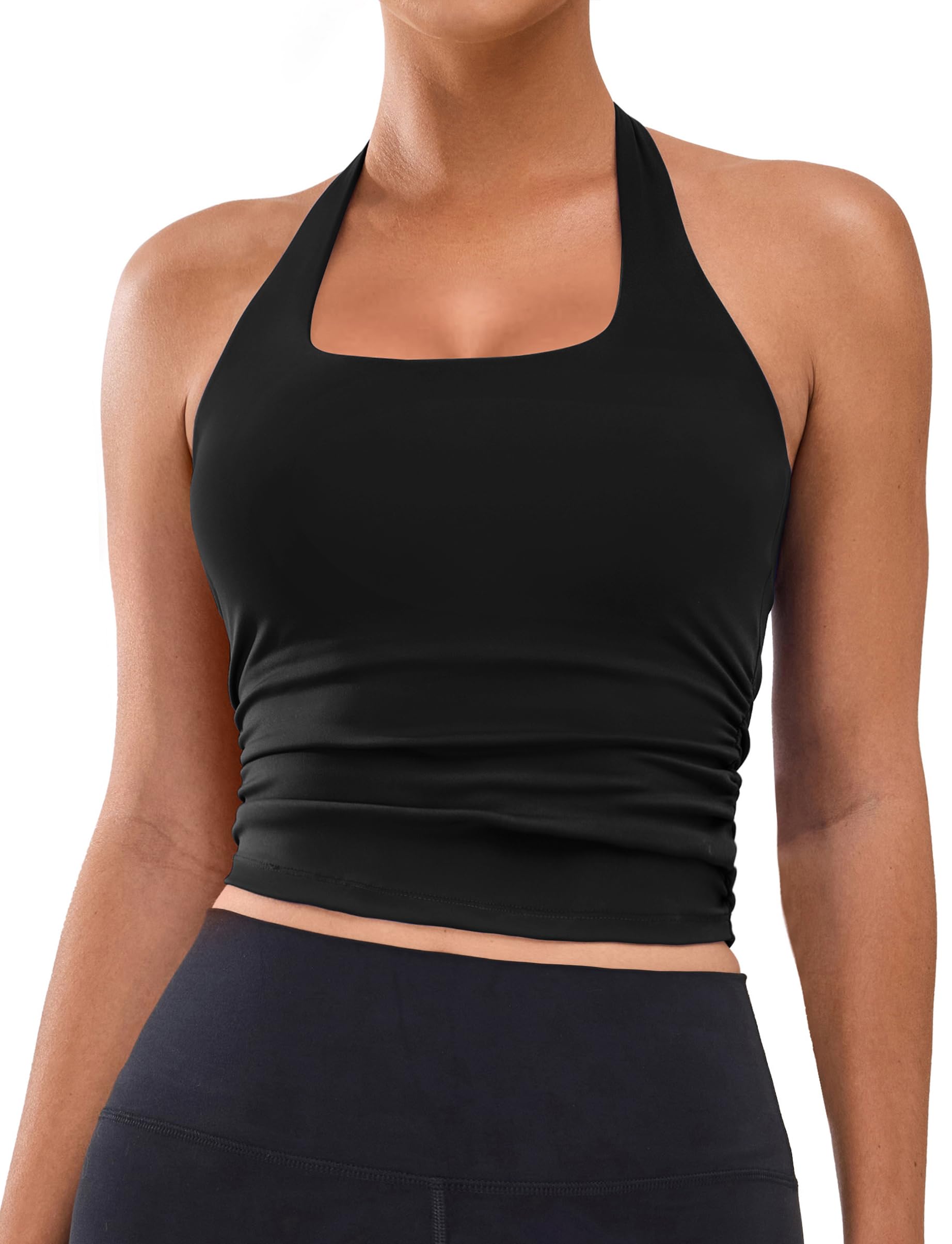 Photo 1 of BMJL Womens Halter Workout Top Backless Built in Tank Tops Buttery Longline Stappy Gym Sports Bra?S, Black?