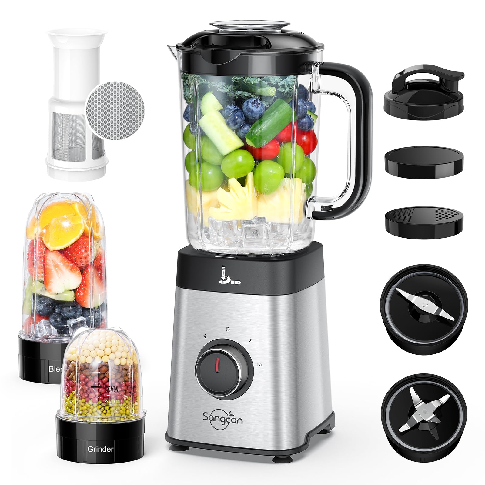 Photo 1 of Sangcon Blenders for Kitchen - Smoothie Blender - Personal Blender Combo for Kitchen, Blender for Shakes and Smoothies, Grinding & more, 40 oz Jar & 17oz Cup with To-Go Lid