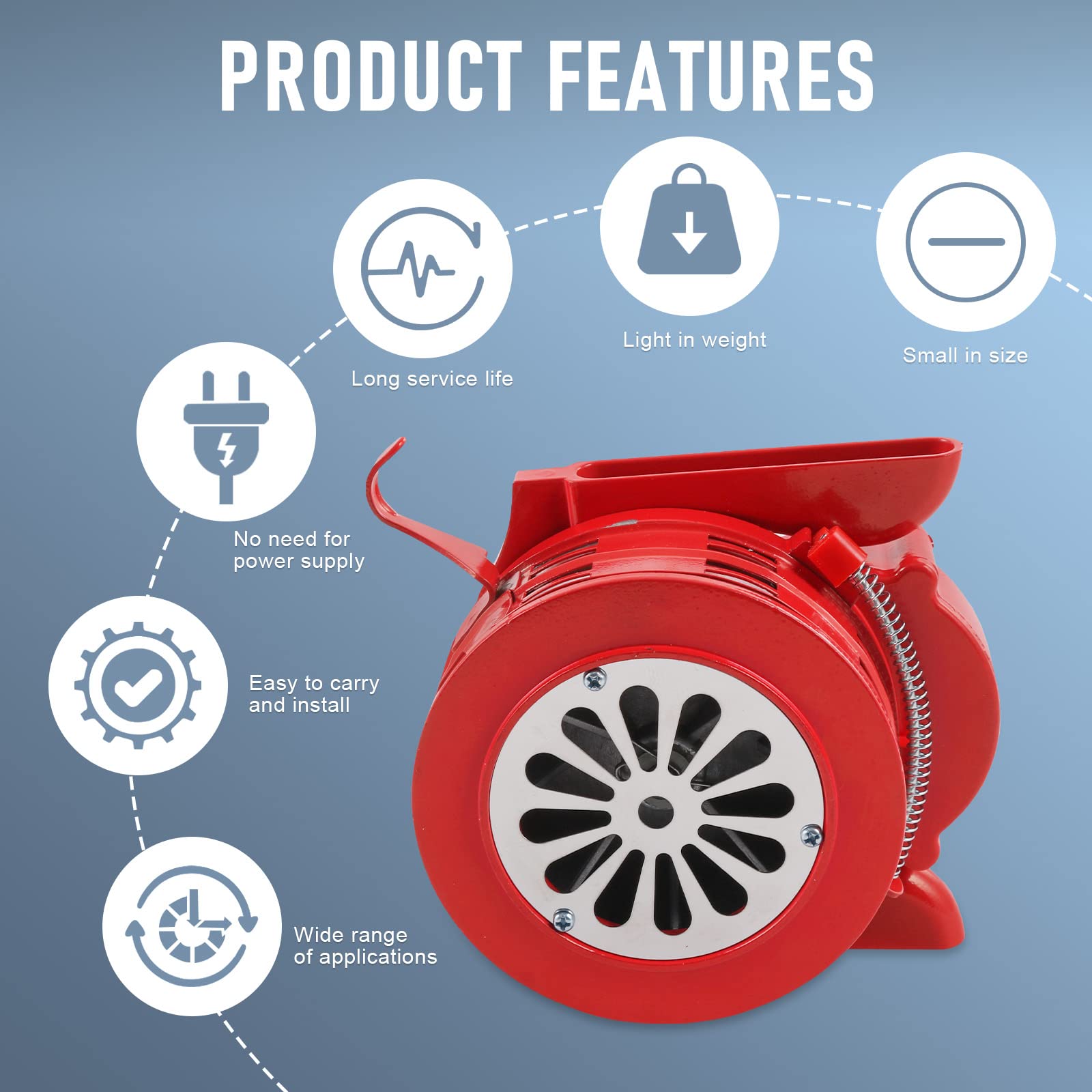 Metal Hand Crank Siren Horn, Manual Handheld Air Raid Siren, Portable Loud Emergency Safety Siren, Red