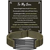 CustIothalon To My Dad Son Husband Man Bracelet, American Flag Bracelets for Men, Military Green Elastic Stretch Strap Adjustable Jewelry, Gifts for Valentines Christmas Birthday