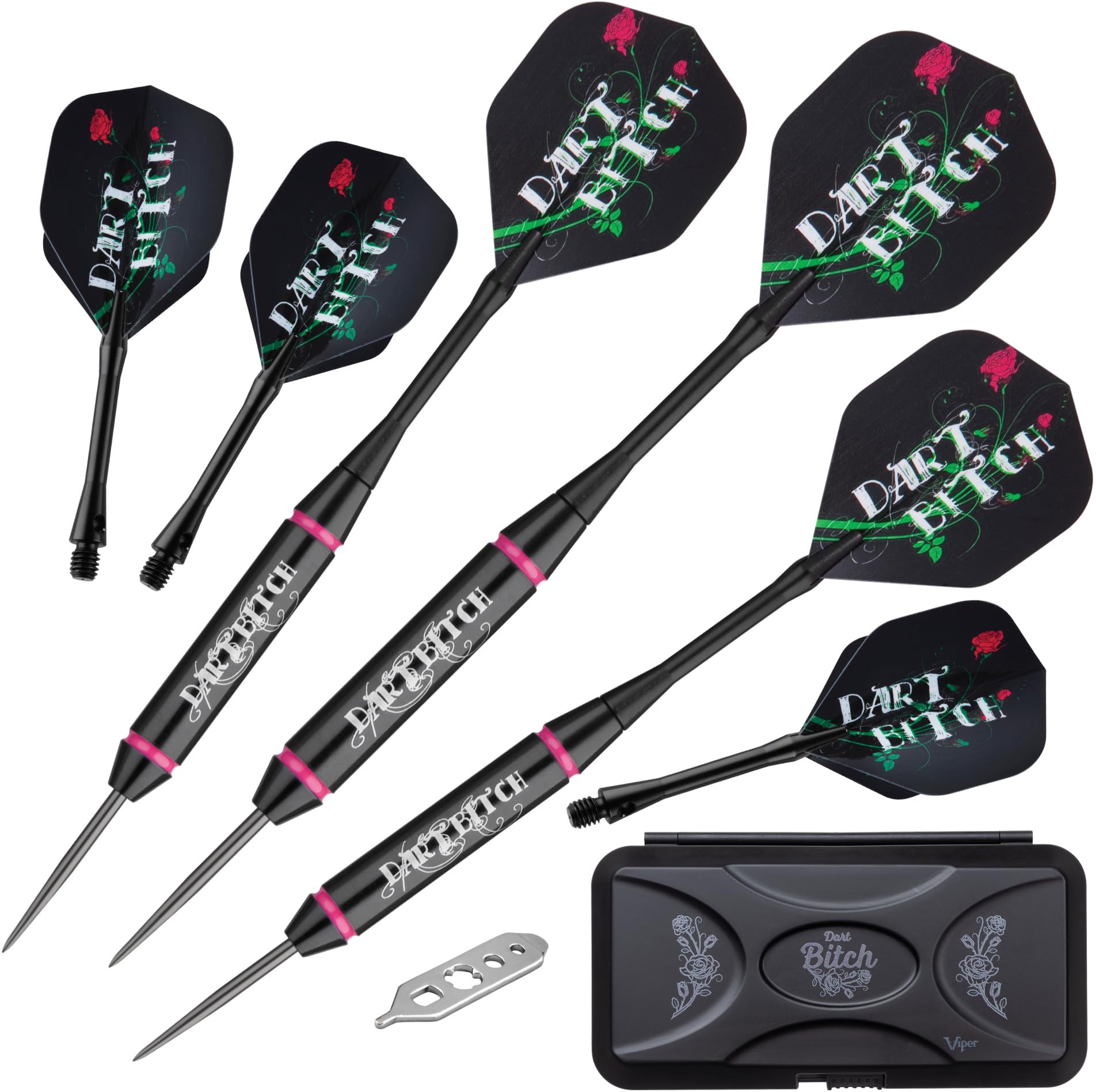 Viper Vanity Steel Tip Darts with Storage/Travel Case: Dart Bitch, 22 Grams